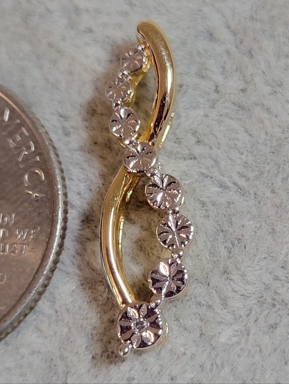 Vintage 925 Sterling Silver Gold Vermeil Infinity Ribbon Wave Pendant